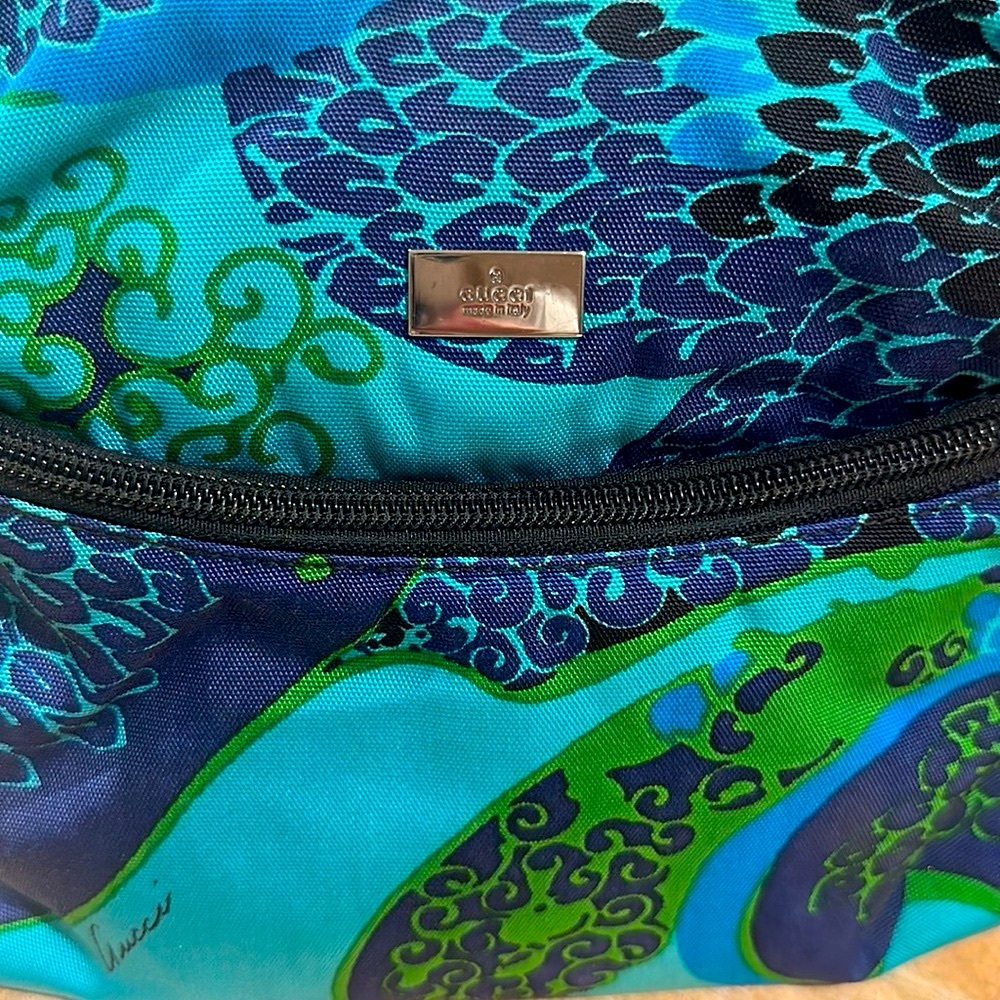 1999 Gucci by Tom Ford Acid Flower Print Nylon Medium Shoulder Bag Blue Flora - Picture 3 of 5